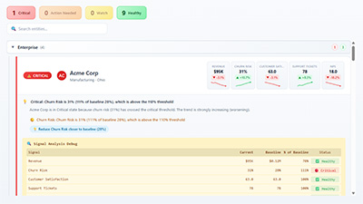 Decision Board optional debug view showing signal baseline evaluation
